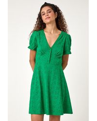 Roman - Broderie Cotton Stretch Jersey Frill Dress - Lyst