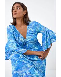 Roman - Abstract Ruffle Detail Shirred Maxi Dress - Lyst