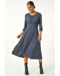 Roman Petite - Spot Print Ruched Midi Dress - Lyst