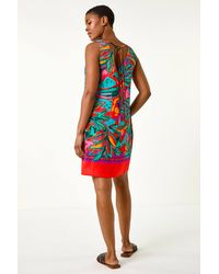 Roman - Tropical Border Tie Detail Shift Dress - Lyst
