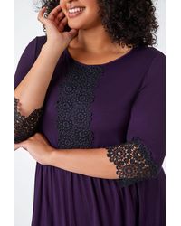 Roman - Curve Lace Detail Stretch Tunic Top - Lyst