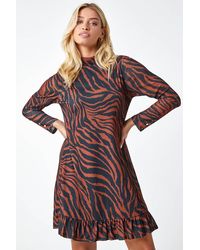 D.u.s.k - Tiger Print Frill Hem Mesh Dress - Lyst