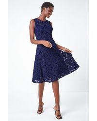 Roman - Sleeveless Glitter Lace Stretch Dress - Lyst
