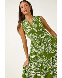 Roman - Leaf Print Midi Dress - Lyst