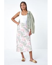 Roman - Leaf Print Linen Blend A-Line Skirt - Lyst