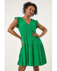 Roman Petite - V-Neck Frill Short Dress - Lyst