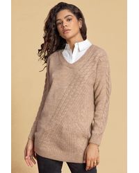 Roman - Shirt Collared Cable V-Neck Knit Jumper - Lyst
