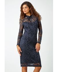 Roman - Glitter Lace Twist Neck Stretch Dress - Lyst