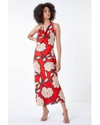 Roman - Floral Print Satin Bias Cut Bodycon Dress - Lyst