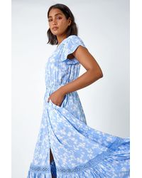 Roman - Floral Lace Detail Midi Dress - Lyst