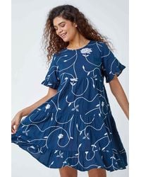 Roman - Cotton Embroidered Tiered Smock Dress - Lyst