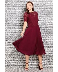 Roman - Lace Top Overlay Pleated Midi Dress - Lyst
