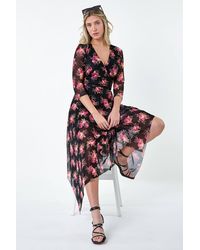 D.u.s.k - Floral Stretch Mesh Hanky Hem Wrap Dress - Lyst