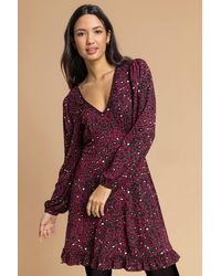 Roman - Animal Print Frill Hem Dress - Lyst