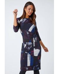 Roman - Abstract Ruched Pleat Detail Stretch Dress - Lyst