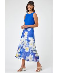 Roman - Floral Print Chiffon Fit & Flare Dress - Lyst