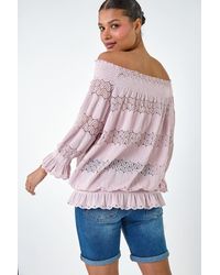 Lilly-and-Hope - Lace Insert Stretch Bardot Top - Lyst