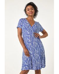 Roman Petite - Abstract Print Wrap Frill Dress - Lyst