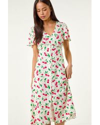 Roman Petite - Cherry Print Button Tea Dress - Lyst