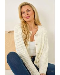 Roman Petite - Cable Knit Button Cardigan - Lyst