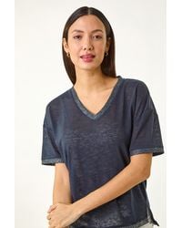 Roman - Metallic Trim V-Neck T-Shirt - Lyst