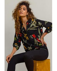 Roman - Floral Print Notch Neck Top - Lyst