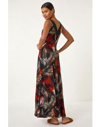 Roman - Palm Print Contrast Band Maxi Dress - Lyst