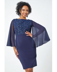 Roman Petite - Lace Chiffon Cape Sleeve Dress - Lyst