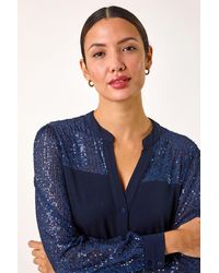 Roman - Embellished Sequin Stretch Blouse - Lyst
