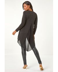 Roman - Metallic Print Chiffon Hem Stretch Top - Lyst