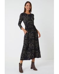 Roman - Abstract Pocket Detail Midi Stretch Dress - Lyst