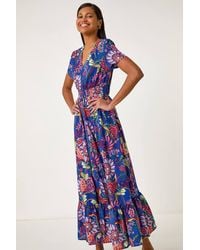 Roman - Rose Print Button Detail Maxi Dress - Lyst