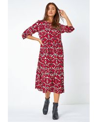 Roman - Abstract Print Tiered Smock Midi Dress - Lyst