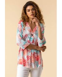 Roman - Shell Print Button Detail Kimono Tunic Top - Lyst