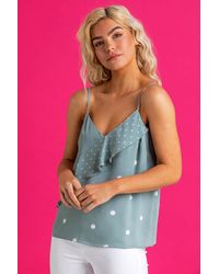 D.u.s.k - Frill Detail Spot Print Chiffon Cami Top - Lyst