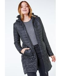 Roman - Longline Quilted Coat With Hood - Lyst