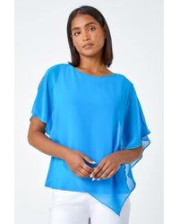 Roman - Asymmetric Cold Shoulder Stretch Chiffon Top - Lyst