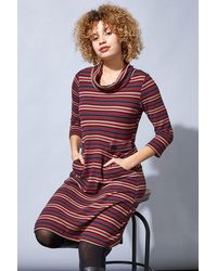 Roman - Stripe Cowl Neck Button Detail Dress - Lyst