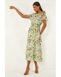 Roman - Floral Bardot Midi Dress - Lyst