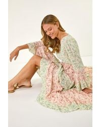 Roman - Mix Print V-Neck Maxi Dress - Lyst