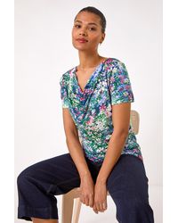 Roman - Floral Print Cowl Neck Stretch Top - Lyst