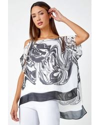 Roman - Swirl Print Cold Shoulder Overlay Top - Lyst