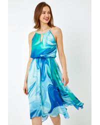 Roman - Tie Dye Halter Neck Chiffon Midi Dress - Lyst