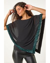 Roman - Sequin Hem Overlay Stretch Top - Lyst