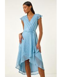 Roman - Shimmer Plisse Wrap Dress - Lyst