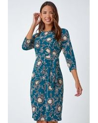 Roman - Floral Print Ruched Stretch Dress - Lyst