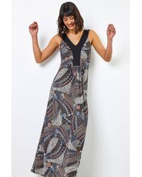 Roman - Geo Print Contrast Band Maxi Dress - Lyst