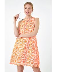 Roman - Floral Embroidered Cotton Shift Dress - Lyst