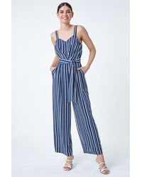 Roman - Stripe Print Pocket Jumpsuit - Lyst