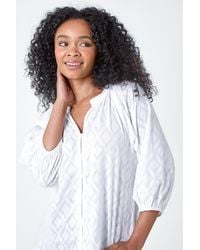 Roman Petite - Textured V-Neck Cotton Blouse - Lyst
